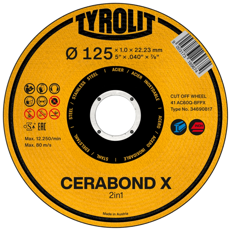 Tyrolit 125mm x 1mm Cerabond X Grinder Cutting Disc for Steel/INOX